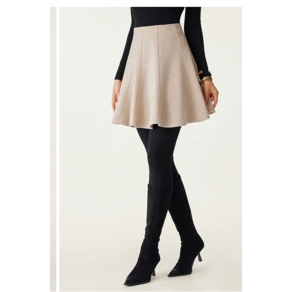 NWT OGL CashSoft High Waisted Flare Hem Mini Skirt Heather Brown small - Picture 3 of 13